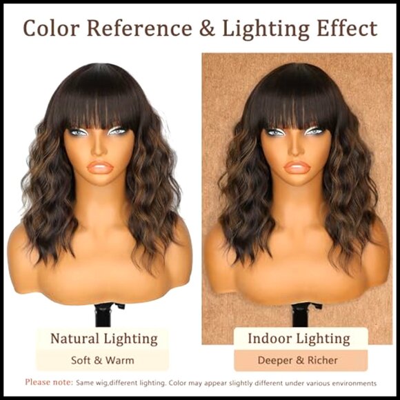 Synthetic Wavy Bob Wig with Bangs Heat Resistant for Daily Party Use main image 4